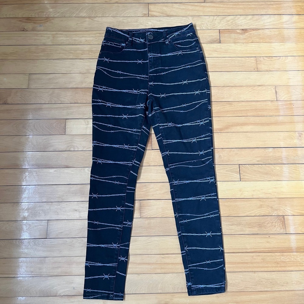 Disturbia Black Barbed Wire Print High Waisted Skinny Jeans US 6 UK 10 EU 38